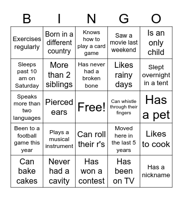 People Bingo Card