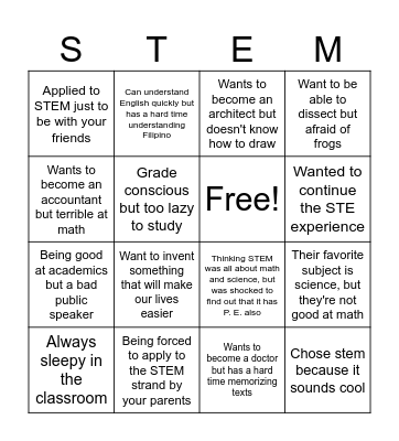 STEM Career Bingo Card