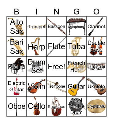 Musical Instrument Bingo Card