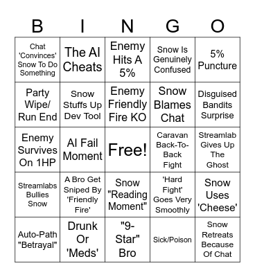 The Indomitable Snowman's BB Bingo Card