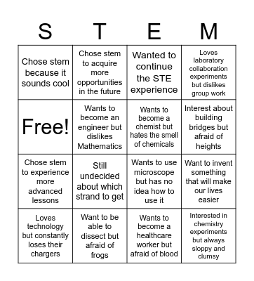 STEM Career Bingo Card