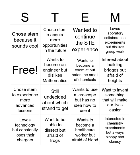 STEM Career Bingo Card