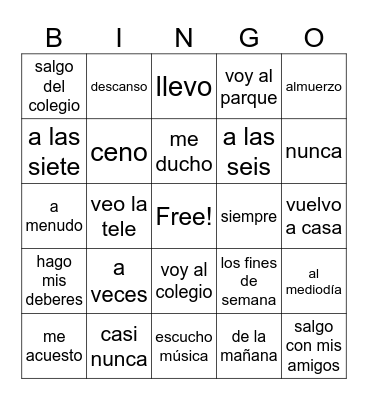 Mi rutina Bingo Card