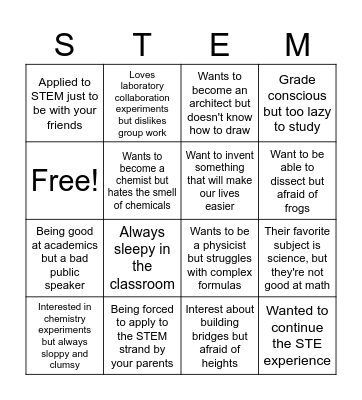 STEM Career Bingo Card