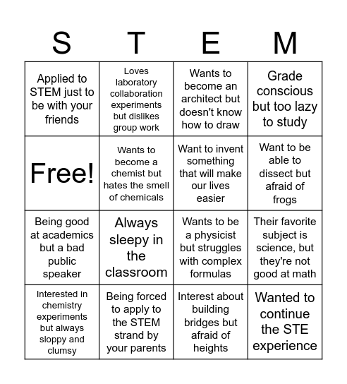 STEM Career Bingo Card