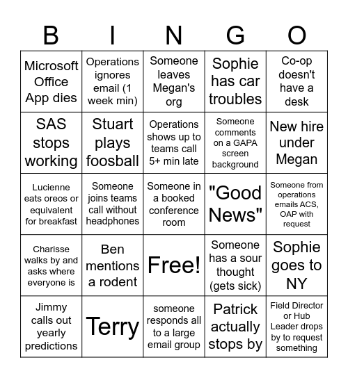 Josh's Bingo Card