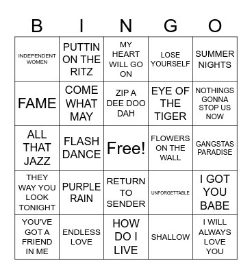 MOVIE SONGS Bingo Card