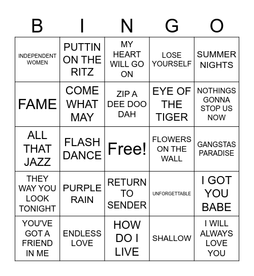 MOVIE SONGS Bingo Card