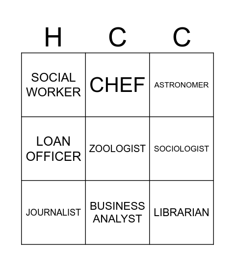 Career Term Bingo Card