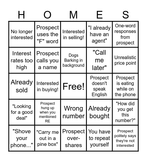 Real Estate Prospecting Bingo Card