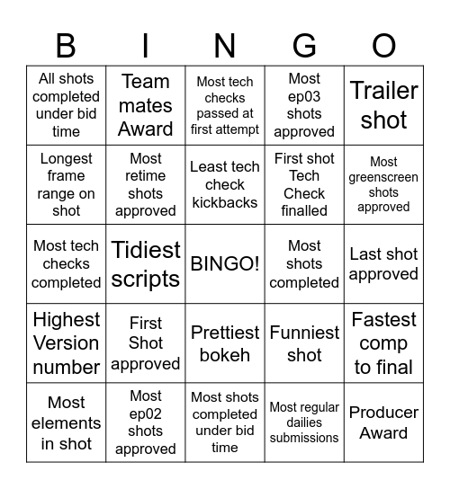 Horseface Comp Team Bingo Card