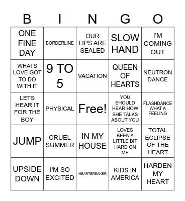 80S LADIES Bingo Card