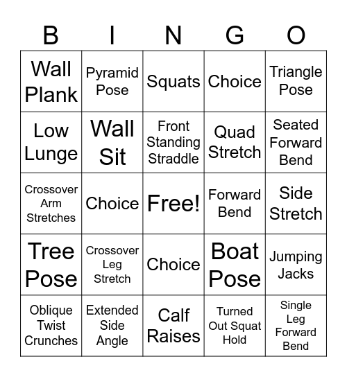 Movement Bingo Card