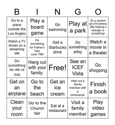 Summer Bingo (How many can you get?) Bingo Card