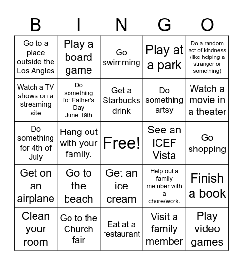 Summer Bingo (How many can you get?) Bingo Card