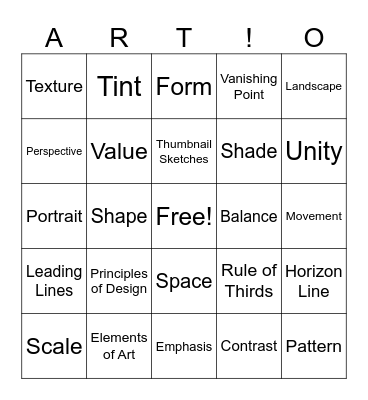 Elements, Principles, and Composition Bingo Card