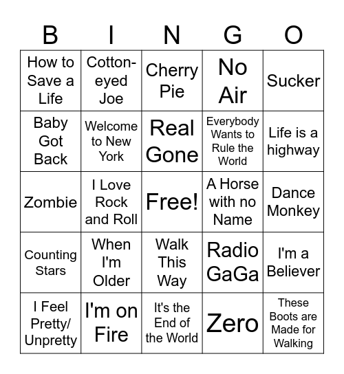 Bingo Playlist #1 Bingo Card