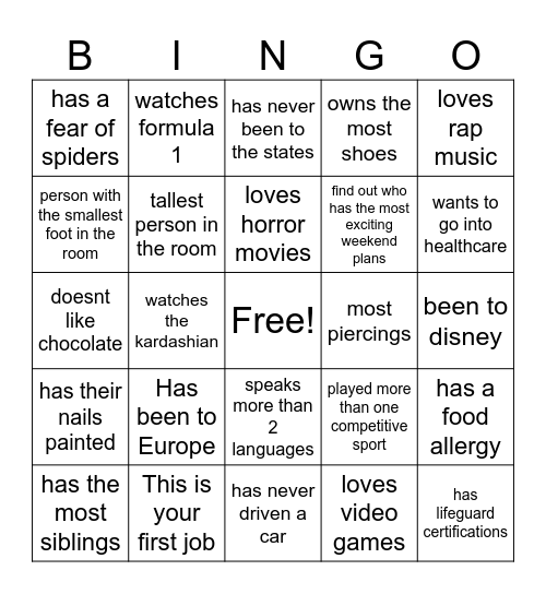 Welcome Bingo Card