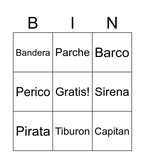 Treasure Island Bingo Card