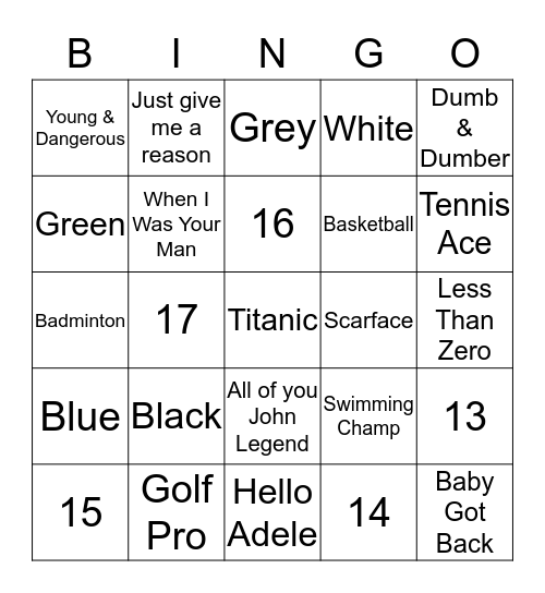 Lawrence's Birthday Bingo Card