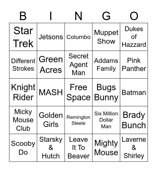 Classic TV Show Theme Songs Bingo Card