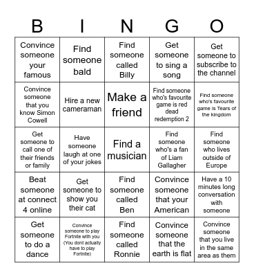 Omegle Bingo Card