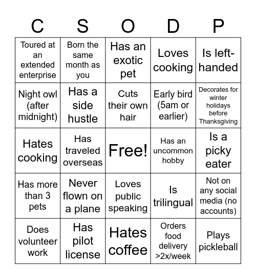 People Bingo Card