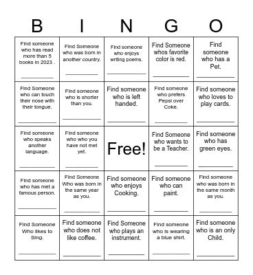 Find Someone Who Bingo Card