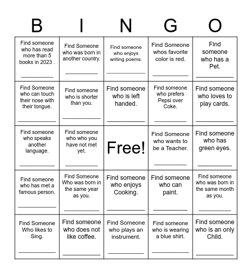 Find Someone Who Bingo Card