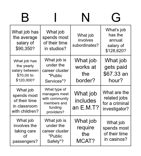 Find the Career Bingo! Bingo Card