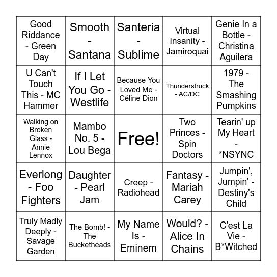 Ladies Night | The 90s Bingo Card