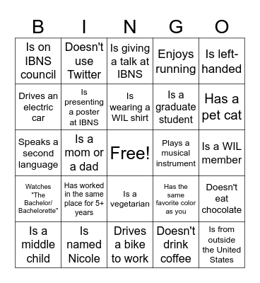 WIL Networking Bingo Card