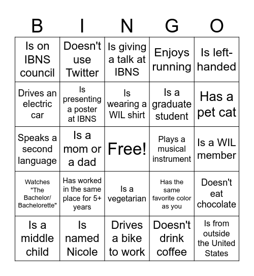 WIL Networking Bingo Card