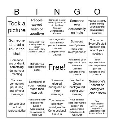 Youth & Teen Advocacy Day Bingo Card