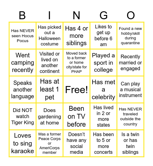 Virtual Icebreaker Bingo Card