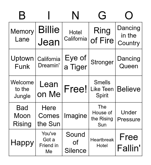 Song Bingo Card