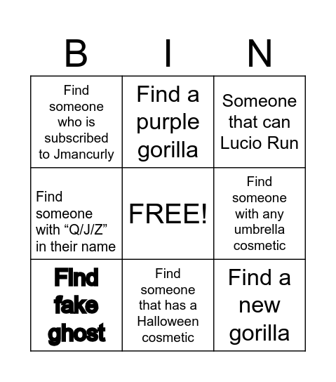Gorilla Tag Bingo Card