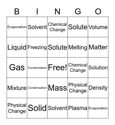 Matter Bingo! Bingo Card