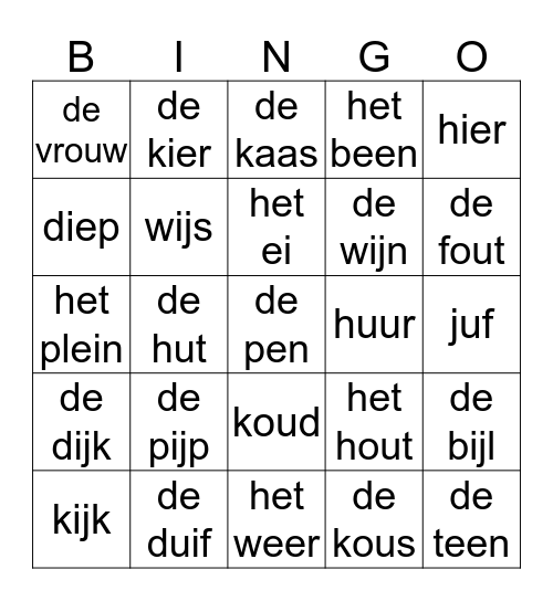 Januari groep 3 Bingo Card
