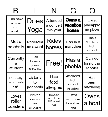 Getting to Know You Bingo Card