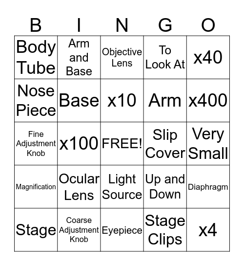 Compound Microscope Bingo Card