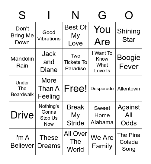 SINGO Bingo Card