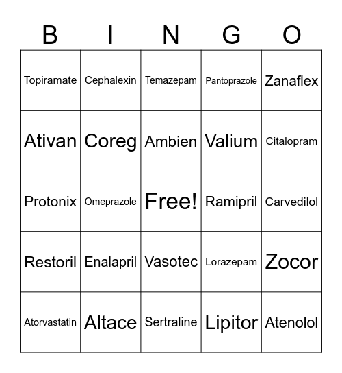 Medication Name Bingo 2 Bingo Card