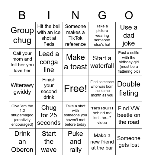 Haley's Birthday Bingo Card