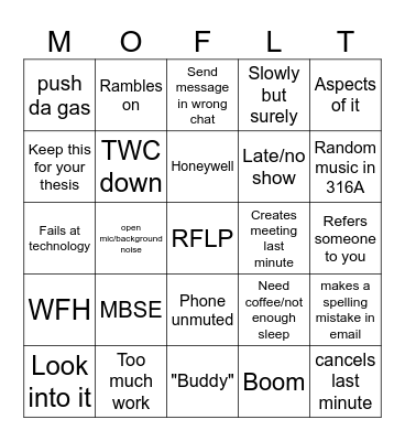 MBSE bingo Card