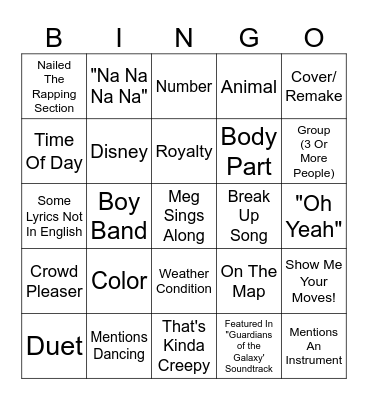 Karaoke Bingo Card