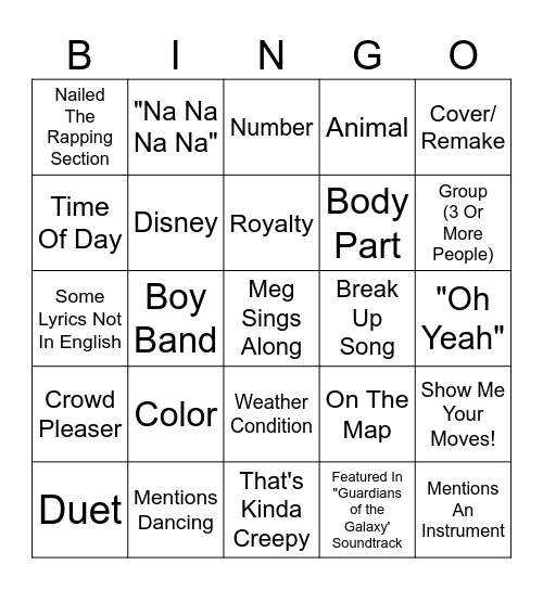 Karaoke Bingo Card