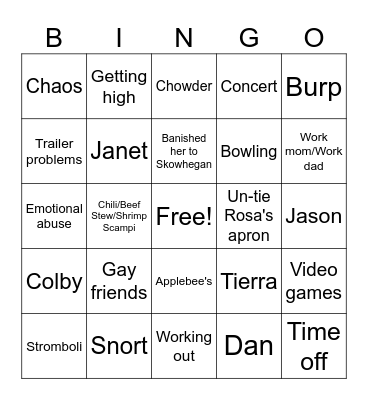 Kate Bingo Card