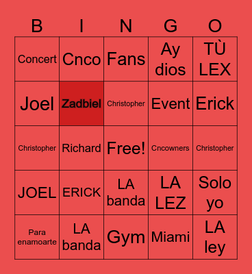 CNCO PARTY EVENTS Bingo Card