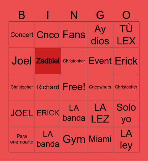 CNCO PARTY EVENTS Bingo Card